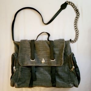 Volcom messenger bag, Grey tweed with faux leather and chain strap